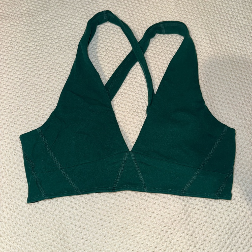 Free People Green V-Neck Sports Bra with Cross-Back